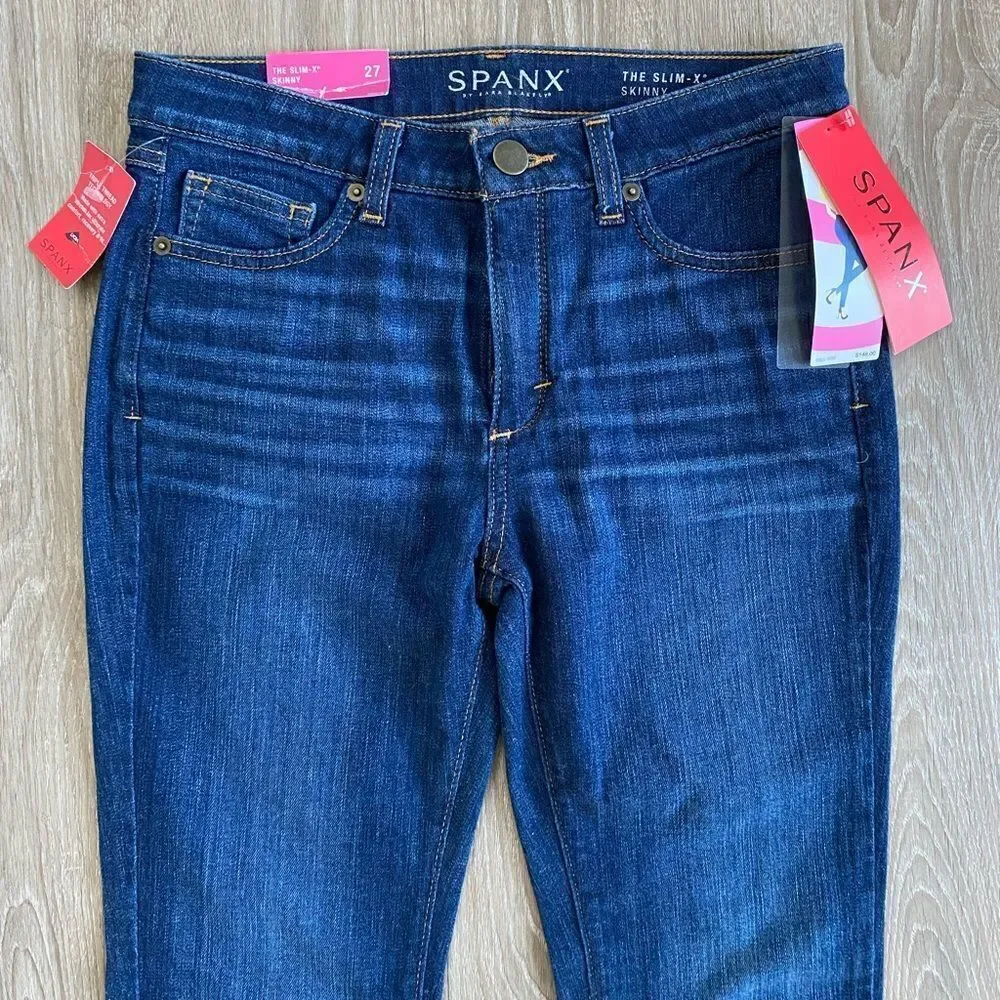 NWT Spanx Slim X Skinny Dark Wash High Rise Denim Jeans, Size 27
